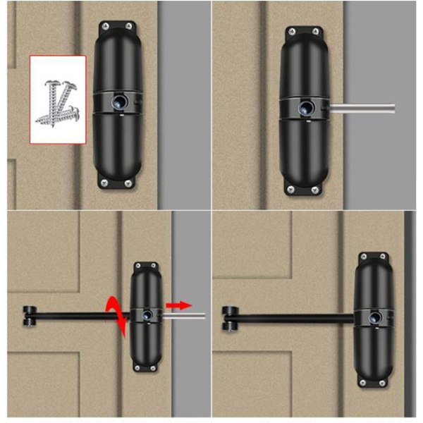 Overflatemontert automatisk dørfjær (svart) Slitesterk dørlukker