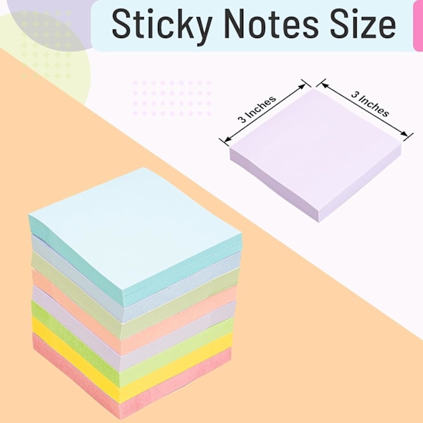 8 Blokker, Sticky Notes 3x3 Tommer, 800 Ark, 8 Farger Sticky Note Blokker, Premium Sticky Blokker, Sticky Notes Bulk, Selvklebende Note Blokker, 100 Ark/blokk