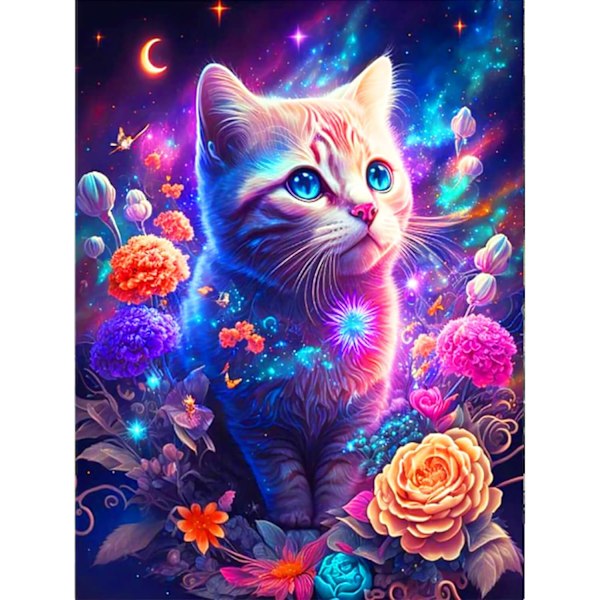Diamantmålning Kit för Vuxna (Lila Katt) 30x40cm, 5D Diamant A