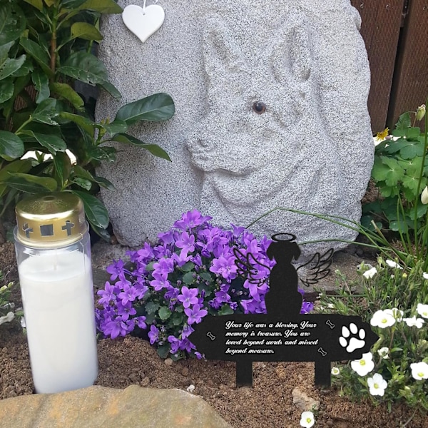 Hundkyrkogårdsdekorationer för Grav - Grav Trädgård Metalldekorationer Minnesmärke Hund Ängelvingar Pinnar Plakett Vattentät Svart Gravdekoration Sympati