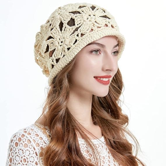 Håndlavet Hæklet Slouchy Beanie til Kvinder (Beige) Forår Efterår