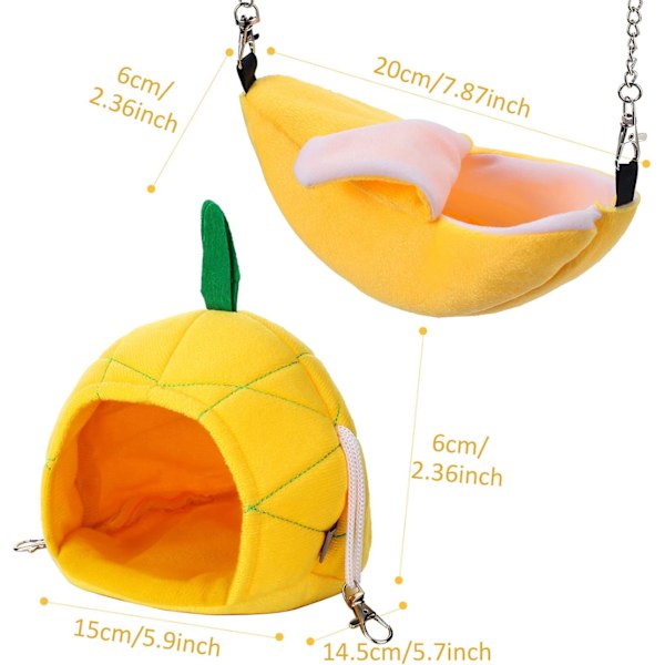 2 Stykker Hamster Hengekøye Myk Seng Lite Kjæledyrhus Dyr Hamster Hengende Hus Bur Rede for Marsvin Rotte Chinchilla Sove og Leke (Banan og Ananas)