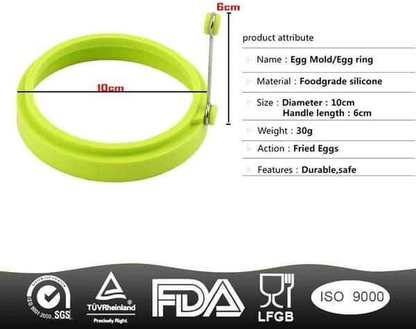 Sæt med 4 Silikon Æg Ringe (Grøn) - Non-Stick Pandekageforme - R