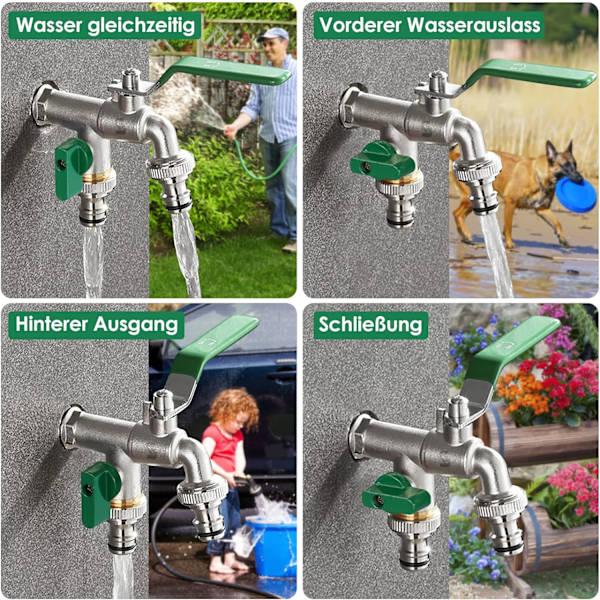 (grön) Dubbel trädgårdskran, kran med 2 3/4\" utlopp - 1/2\" i