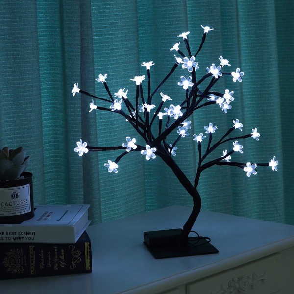 Bonsai Tree LED-ljus, 18 tums dekorativa konstgjorda körsbärsblom
