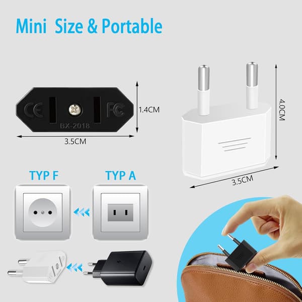 2-delt US Pluggadapter, US til Frankrike Adapter, USA til Tyskland Adapter Plugg, US til EU Reiseplugg, US til EU Adapter