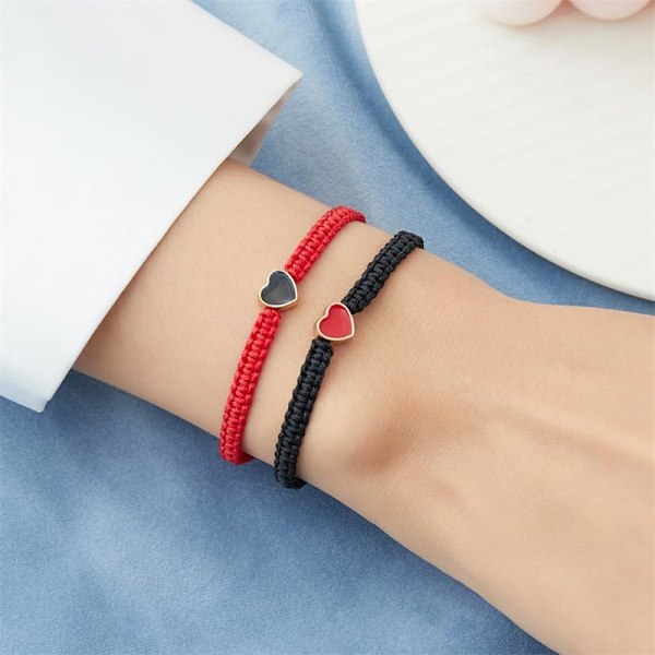 Sett med 2 fargerike hjerteperle-matchende armbånd for par og vennskap Pinky Promise Hjerte flettet lærtau armbånd håndledd justerbart armbånd