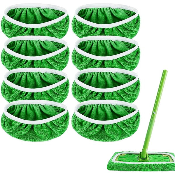 8 stk mikrofibermopp (grønn), mopp erstatning, vaskbar gjenbruk