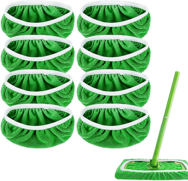 8 Stykker Mikrofiber Mopper (Grøn), Mopperstatning, Vaskbar Genanvendelig