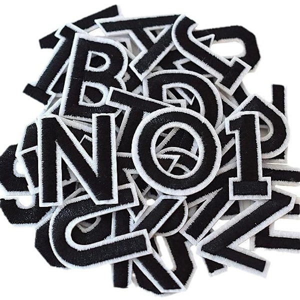 Stryge-på Bogstavs-Patches 72 Styk, Bogstavs-Patches Alphabet Broderet Patch A-Z, til Hatte Skjorter Jeans Tasker Sort