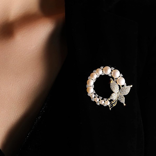 Krans Brosche Naturlig Perle Sommerfugl Tørklæde Spænde Pin Tom Holder Tilbehør Bryllup Corsage, Hvid Perle (X2263-1-23