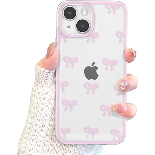 Fodral för iPhone 13, Transparent Sött Band med Rosett Mönster Estetiskt Smalt Mjukt Hållbart TPU-skydd med Höjt Kameraskydd