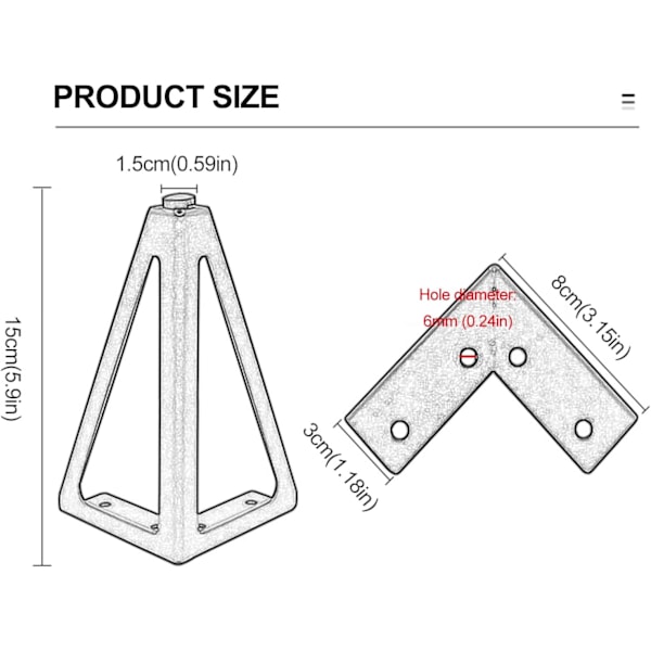 (Sølv) Pakke med 4 trekantede metallbordbein 15 cm Moderne