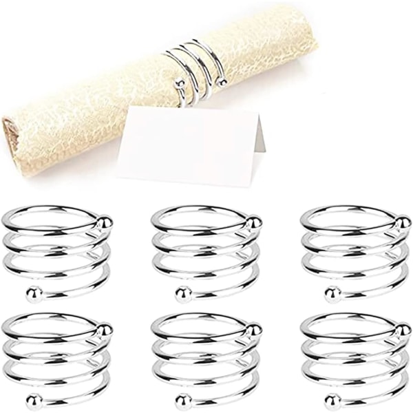 6 kpl Serviettirenkaat ja -pidikkeet (SPIRAL, Hopea), Metalliset Serviettirenkaat
