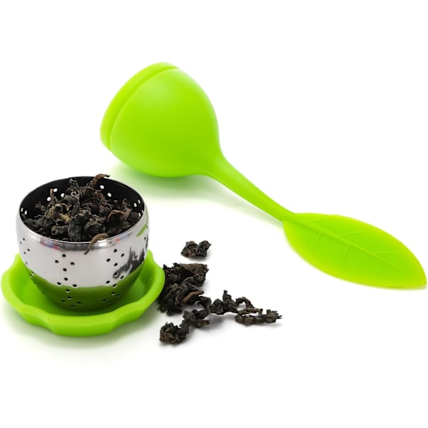 7-pak Silikone Te-infuser, Sødt Teæg til Løs Te, Finmasket Te-si med Drypbakke, Te-filterkugle i Rustfrit Stål, Te-diffuser
