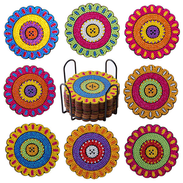 8 delar DIY Diamond Painting Coaster Set - Colorful Patterns, Co