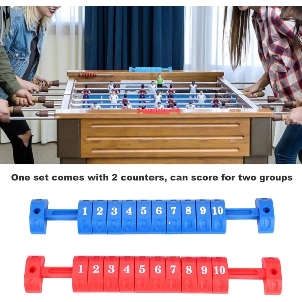 2 kpl (punainen+sininen) pöytäjalkapallotiski, 10 numeroa pöytäpallopöydän pisteet