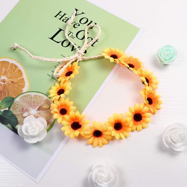 1 stk Solsikkeblomst (Gul) Daisy Krans Hodebånd Hårkrone B