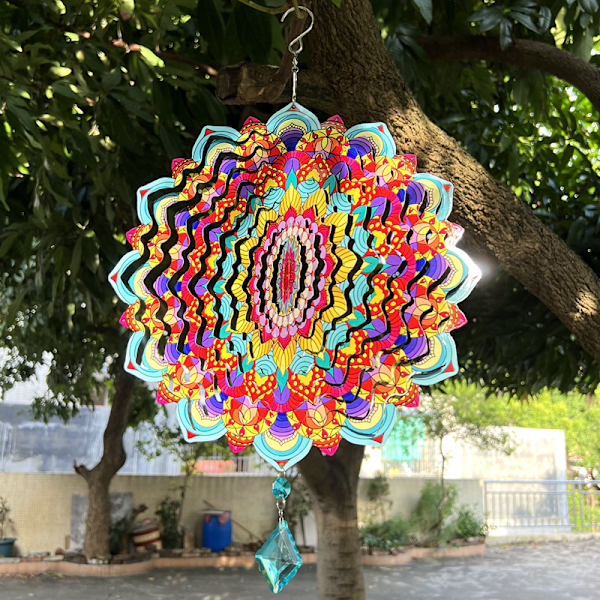 Mandala Vindspinner 3D Rustfritt Stål 30X38cm Hengende Vindspinner