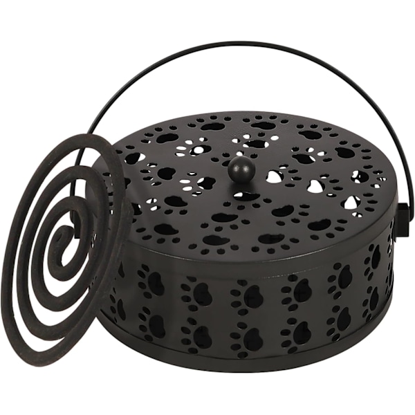 Bærbar Myggspiralholder, Myggspiralholder i Jern med Håndtak for Hjem, Kontor, Camping med Kattepoteutskjæringsdesign (Svart)
