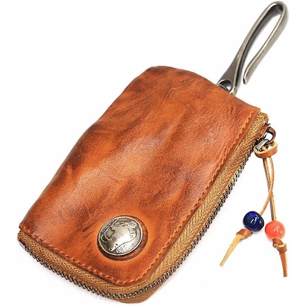 1 Pcs Leather Mini Medieval Pouch Keychain, Coin Organizer, Change Holder, Leather zipper Pouch for Men & Women