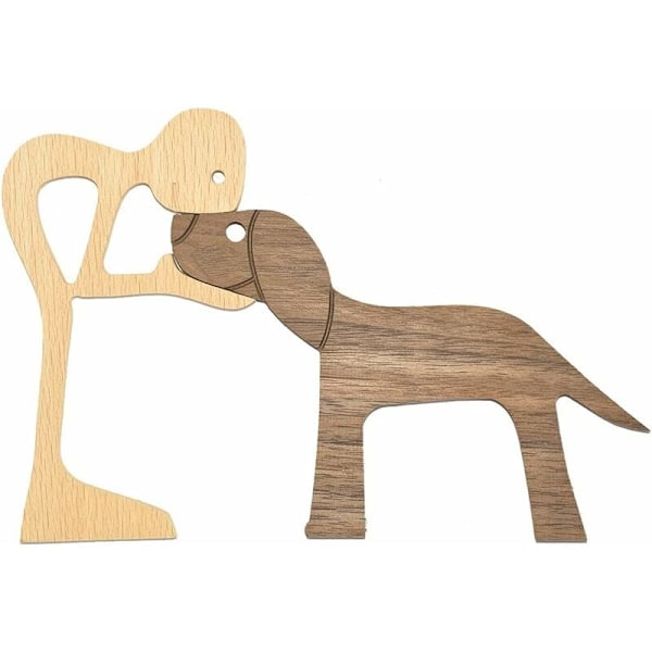 Träfigurer skulptur prydnader (man och hund) träfigur st