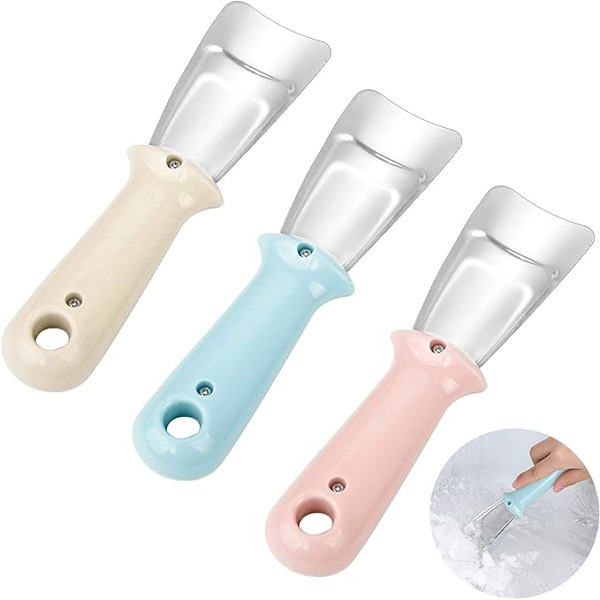 3-pack isskrapor (3 färger), isskrapor i rostfritt stål för kylskåp