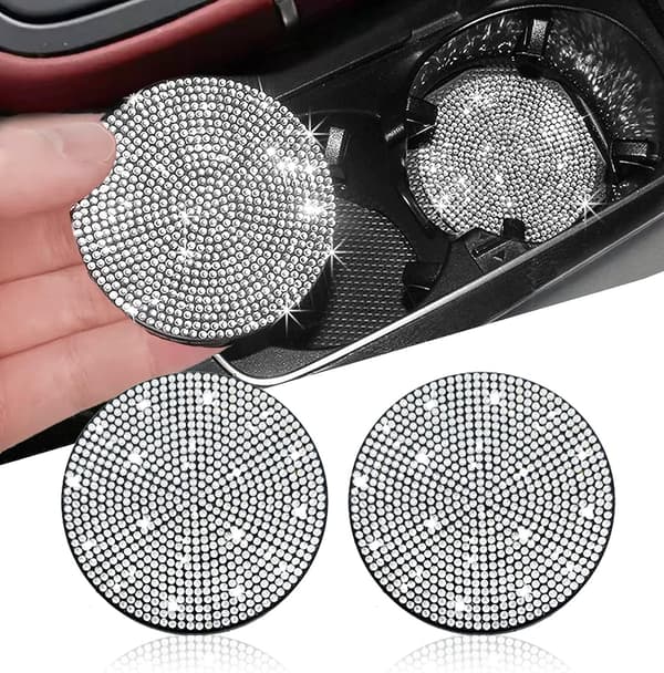 4 stk. Bilpynt (Sølv), Bilstøtte til Kopper, Rhinestone-Kølebrikker