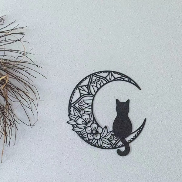 (30X29CM, Kuun Kissa) metalli koriste. Leijuvat seinäveistokset