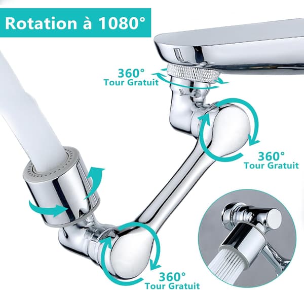 Multifunksjonell Rotterbar Kranforlengelse, 1080° Messing Kranforlengelse, Vannbesparende Kranadapter, Justerbar Kranhode