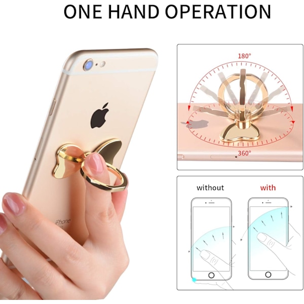3 st Metall Mobiltelefon Fingerring Stabilitetshållare Bakre Ställbar Hopfällbar Handgrepp Knopp Loop Bilfäste Krok Stöd 360 för iPhone Samsung Galaxy M