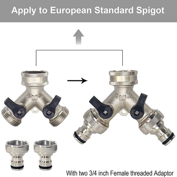 Have Splitter til Havevandingshane, 2-vejs Havehane-adapter 3/4\" Y-slangeforbindelse til Udendørs Hane med Slangekoblinger og Pakninger