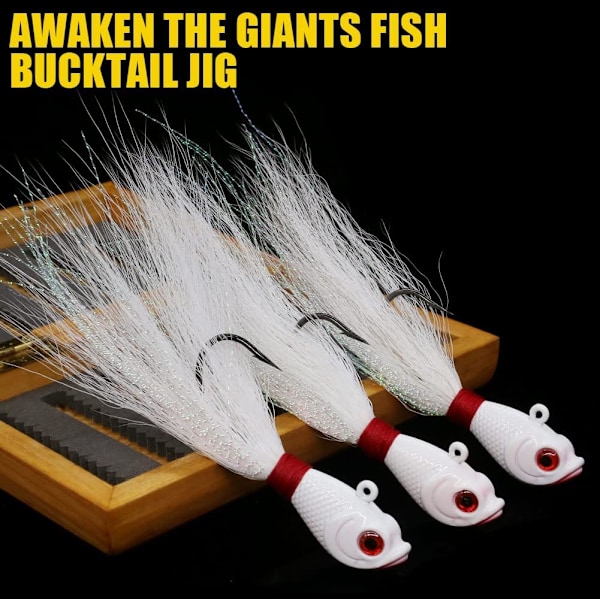 3 kpl Bucktail-Jigit-Suolavesi-Karvajigit-Pää -Kalastusvieheet-Lajitelmasarja-14g