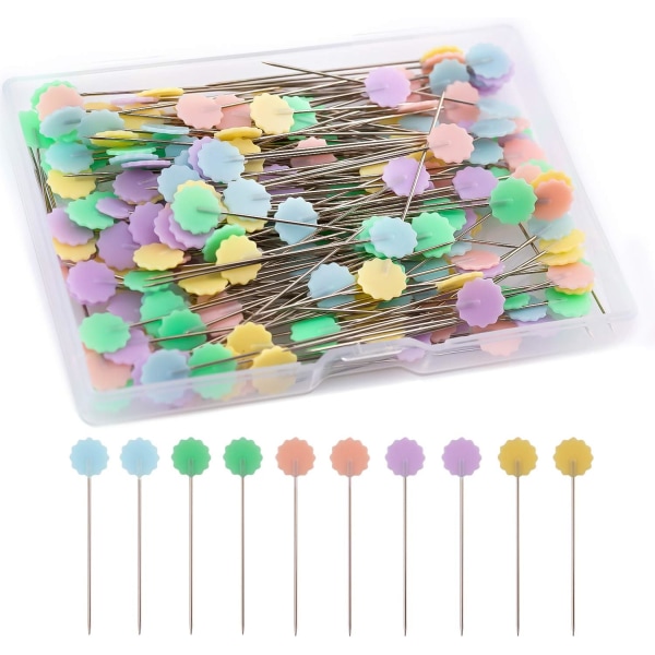 200 st Flat Flower Head Pins med Förvaringslåda Blandade Färger Dec