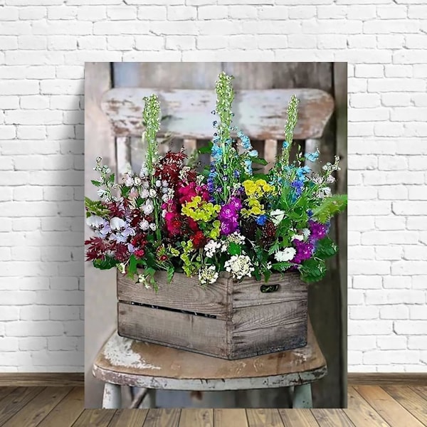 Blommor Diamantmålningssatser för Vuxna - 5D Stol Diamantkonstsatser för Vuxna Barn Nybörjare, DIY Full Drill Diamantprickar Strass Diamantkonstsatser