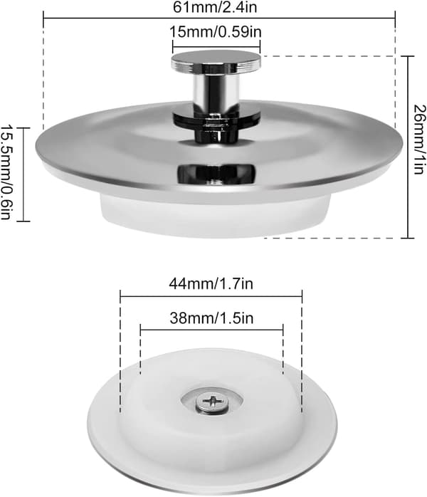 Sett med 1 servantpropp 44mm, rustfritt stål servantpropp