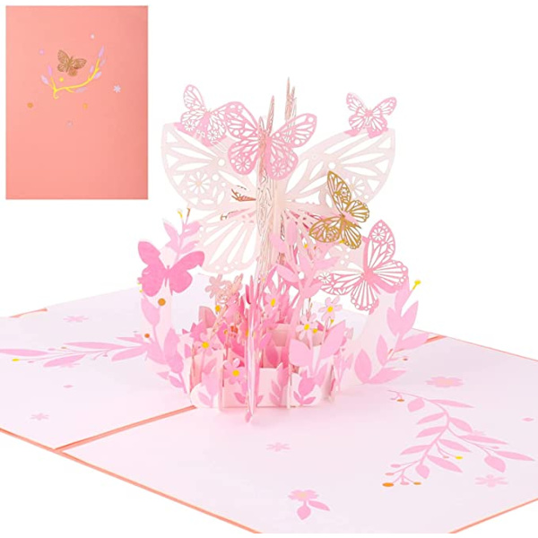 3D Pop Up Hilsenskort Butterfly Blomst Julekort Bouquet