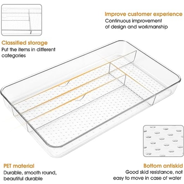 2 stk. 33,1*19,2*4cm gennemsigtige opbevaringskasser, bestikbakke organi