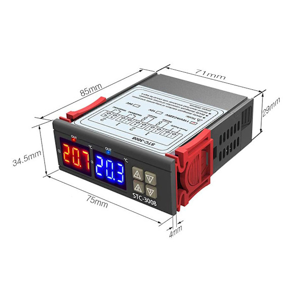 STC-3008 dubbeldisplay dubbelkontroll temperaturregulator dubbel sensor
