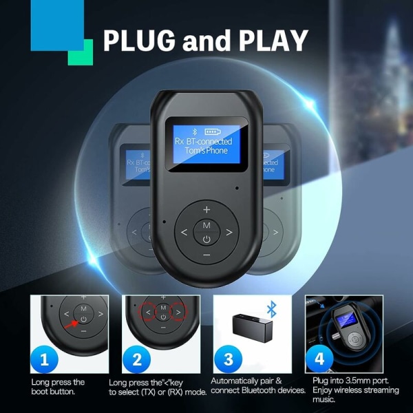 Bluetooth-lähetin-vastaanotin, 4-in-1 näkyvä langaton Bluetooth-sovitin