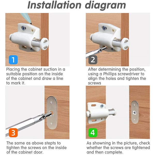 6 Magnetiske Snap-Låser Dørmagnet Dørholder for Skap