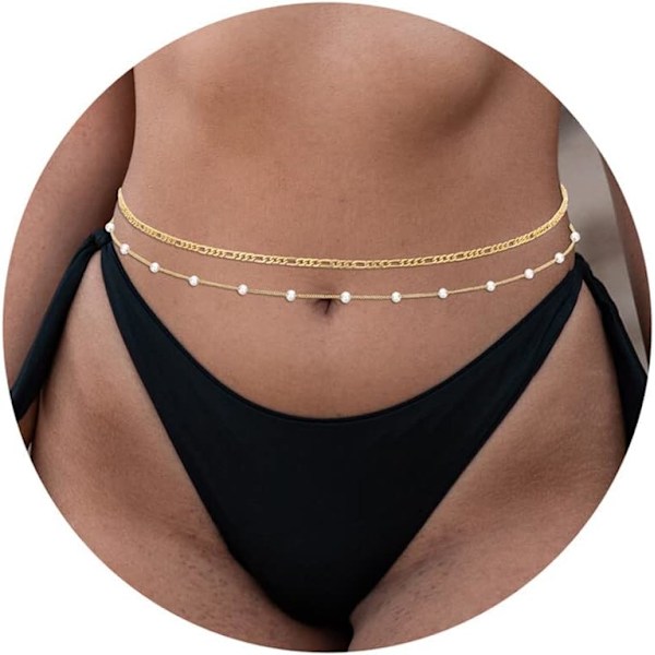 2PCS 18K Gold/Silver Plated Waist Chains Pearl CZ Belly Body Chain for the Waist Layered Gold Belly Chains Waist Jewelry