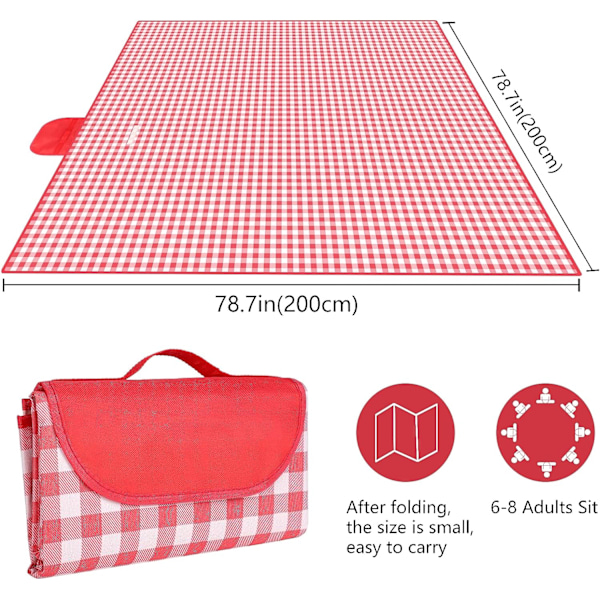 200 * 200CM Punainen ja Valkoinen Piknik-Peitto, Taittuva Piknik-Peitto