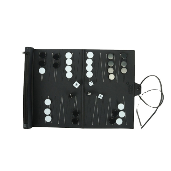 Rullbar Backgammon Brettspill PU Bærbar Sjakksett (Svart)
