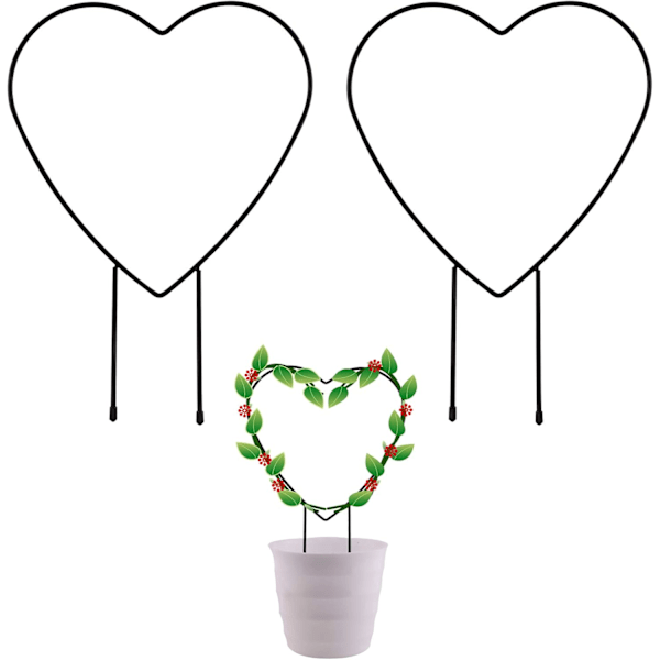 2 stk. Rankehjelp, Hjerte, for planteklatring, 31 cm stål pulverlakkert, med svart belegg, jernklatreplantestativ, for blomster og grønnsaker