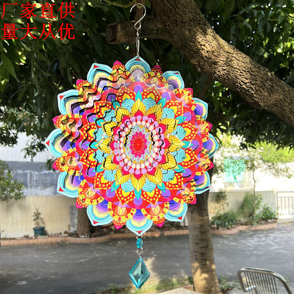 Mandala Vindspinner 3D Rustfritt Stål 30X38cm Hengende Vindspinner