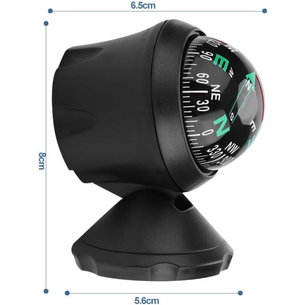 Ocean Car Compass, Black Marine Compass, Justerbar Boat Navigatio