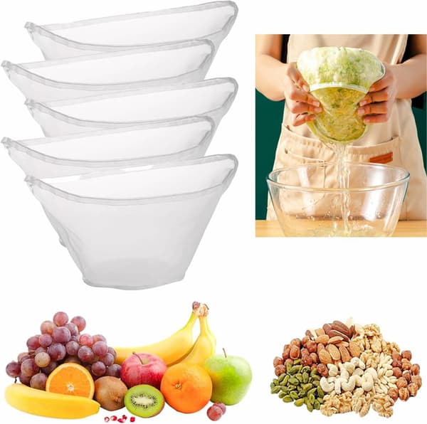 5 STK Osteklutposer for siling, bolleformet gjenbrukbar nylon osteklut filterpose, finmasket multifunksjonell matfilterpose, egnet for nøttemi