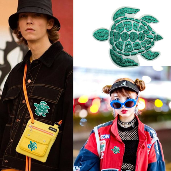 2 stjärnor Stryk på Broderade Lapp, Grön Sköldpadda Söt Lapp - Broderad Applikation Badge Stryk på/Sy på DIY Klädtillbehör, Perfekt för Ryggsäck, Kläder