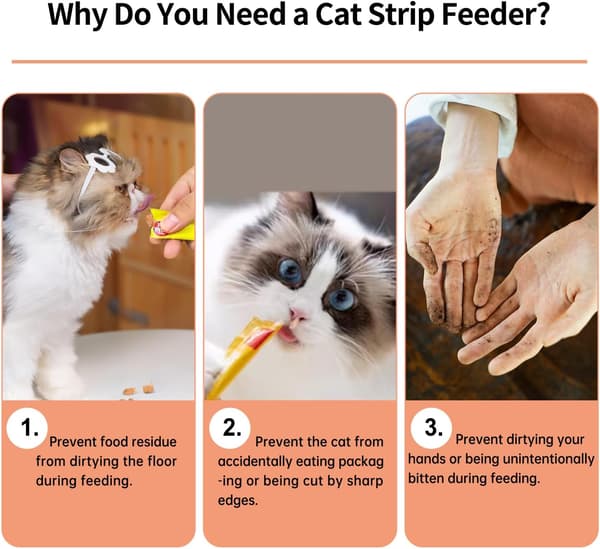 3 stk. Katte Strip Fodere, Killinge Strip Klem Ske til Vådfoder og Flydende Snack, Katte Lækbar Puré Godbid Foderdispenser Kæledyrsfoder Blandeske Fodring